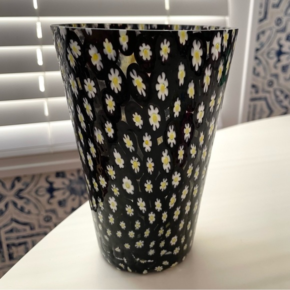 Vintage Murano? glass millefiori daisy vase black amethyst 6.25” - Picture 3 of 16